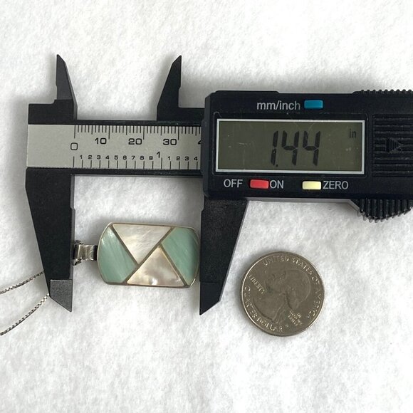 Sterling Silver 925 Dyed Mother Of Pearl MOP Geometric Inlay Pendant Necklace - Picture 14 of 16